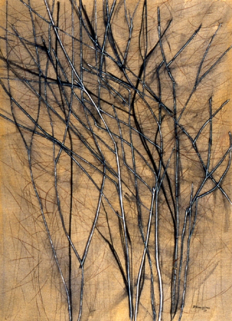 charred tea tree. pigment and acrylic on canvas