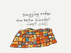 snuggling under/the extra blanket/--first chill