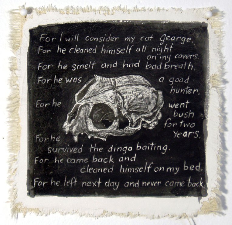 For I Will Consider My Cat George. plaster and ink on canvas. © Belinda Broughton